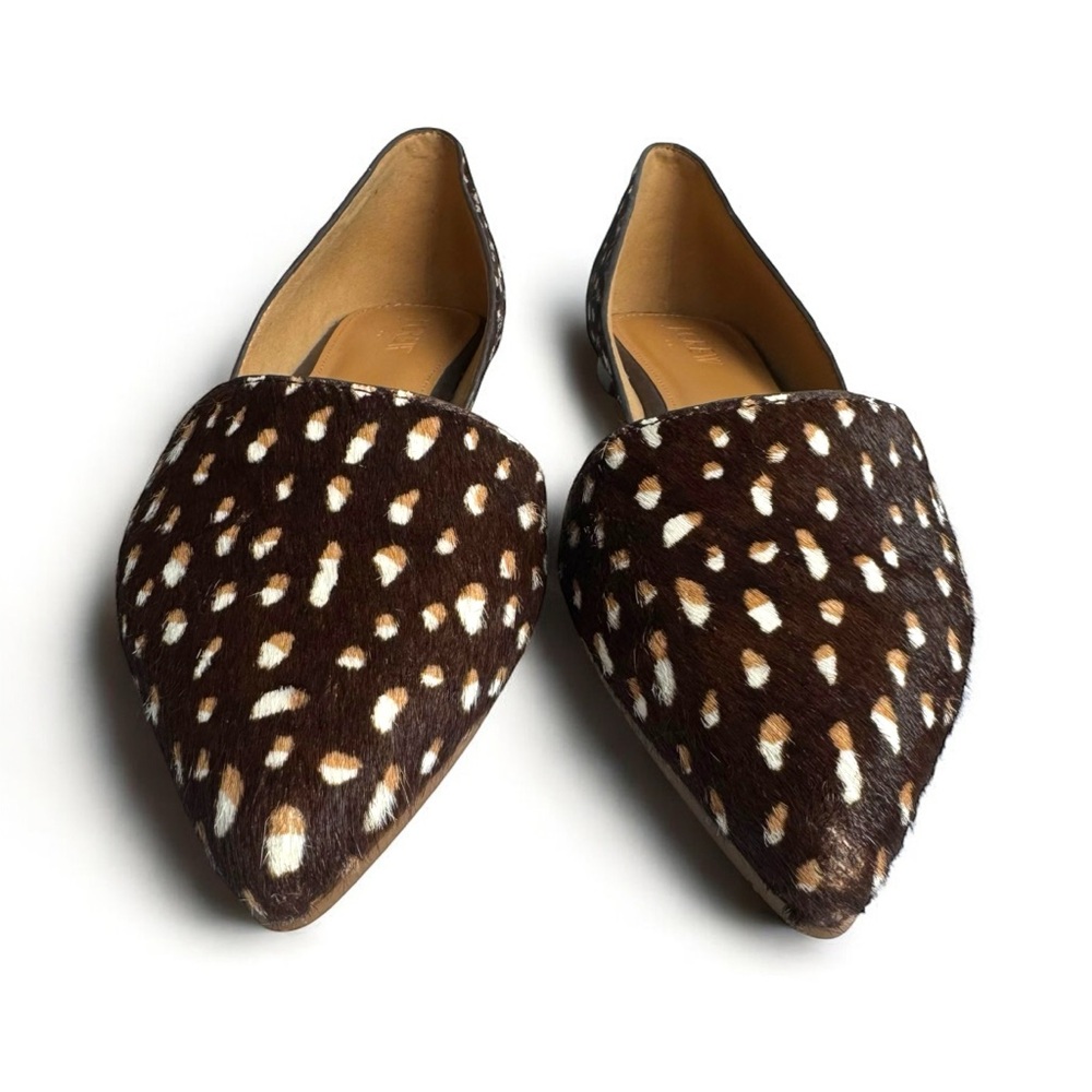 J. Crew Brown and White Spotted Pony Hair Pointed-Toe Flats